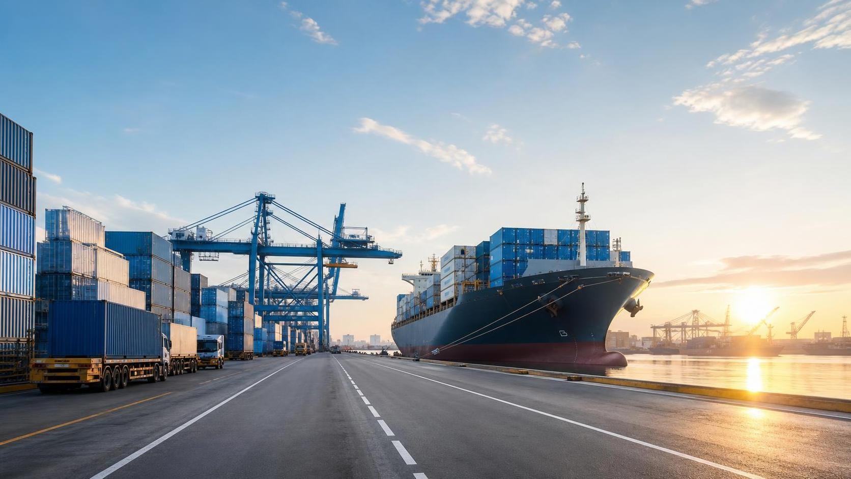Cảng container quốc tế, tàu hàng và tuyến vận chuyển logistics hiện đại